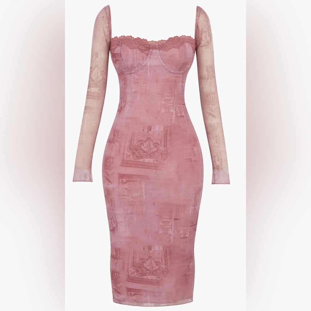 HOUSE OF CB pink corset long sleeve dress